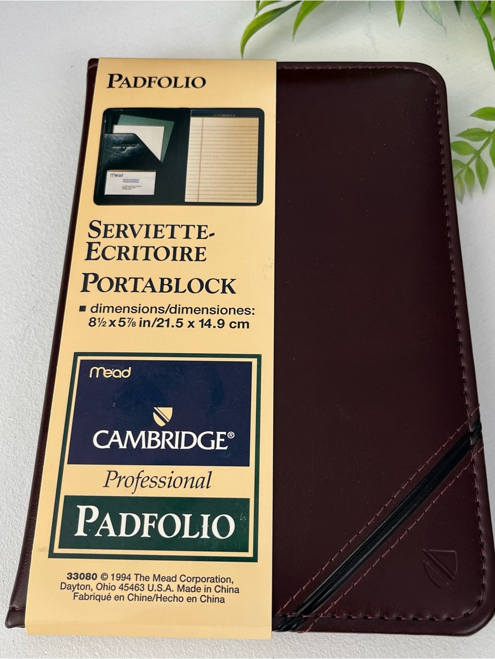 NEW Vintage Mead Cambridge Padfolio Burgundy with Notepad, 1994.